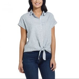 Weatherproof Vintage Short Sleeve Linen Button Down Top Size M